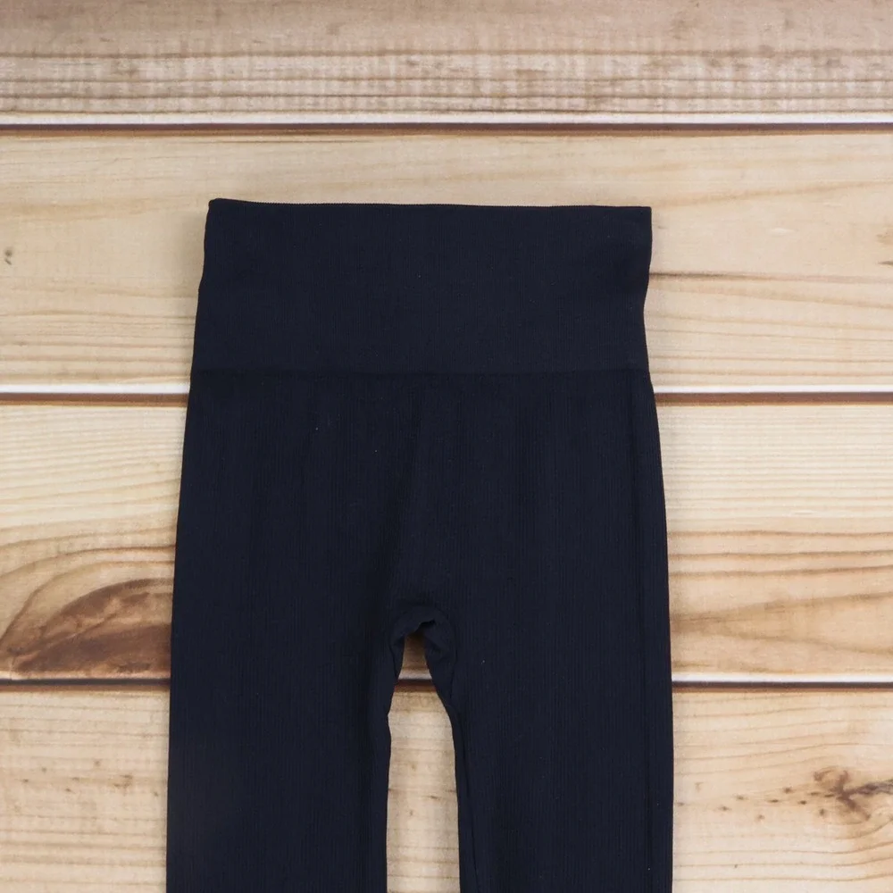 Pink Republic Ribbed Leggings‎ Womens Size XS Black Stretch Mid Rise Compression